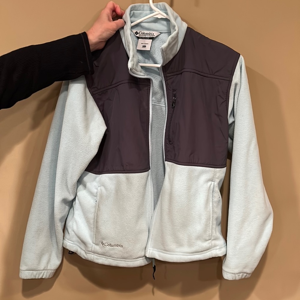 Lightweight light blue jacket with grey
